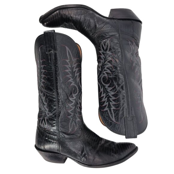 Vintage Nocona Exotic Black Teju Lizard Cowboy Boots Mens 10D Western Reptile - Picture 7 of 15